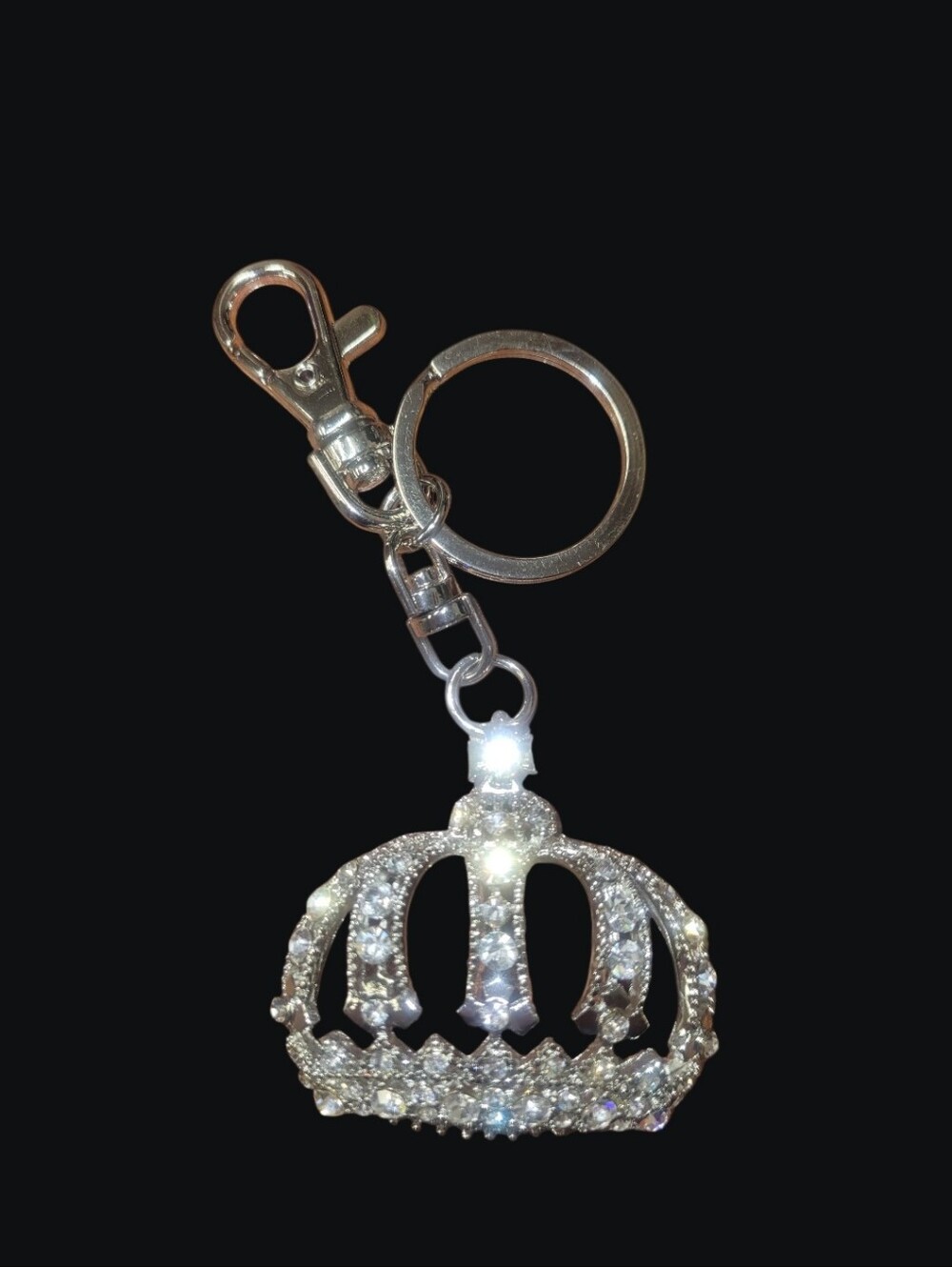Crystal Crown Keychain - Silver Rhinestone Charm
